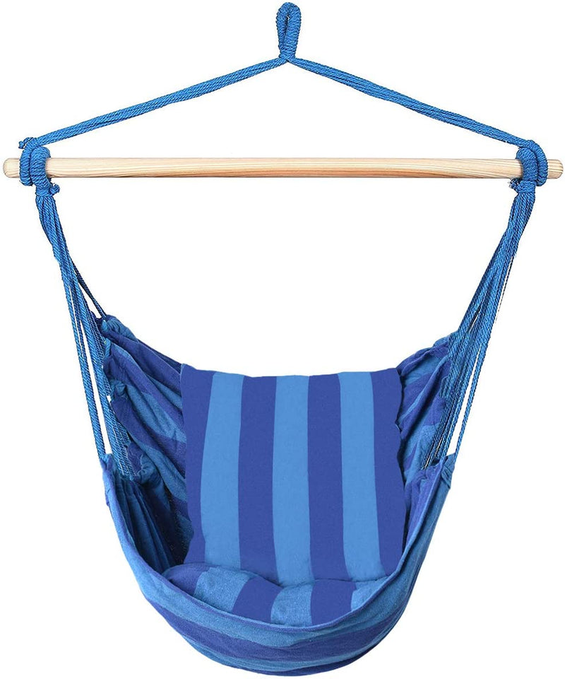 Hangstoel, opknoping touw schommel zitplaats met 2 kussens, max 150kg (Donkerblauw)