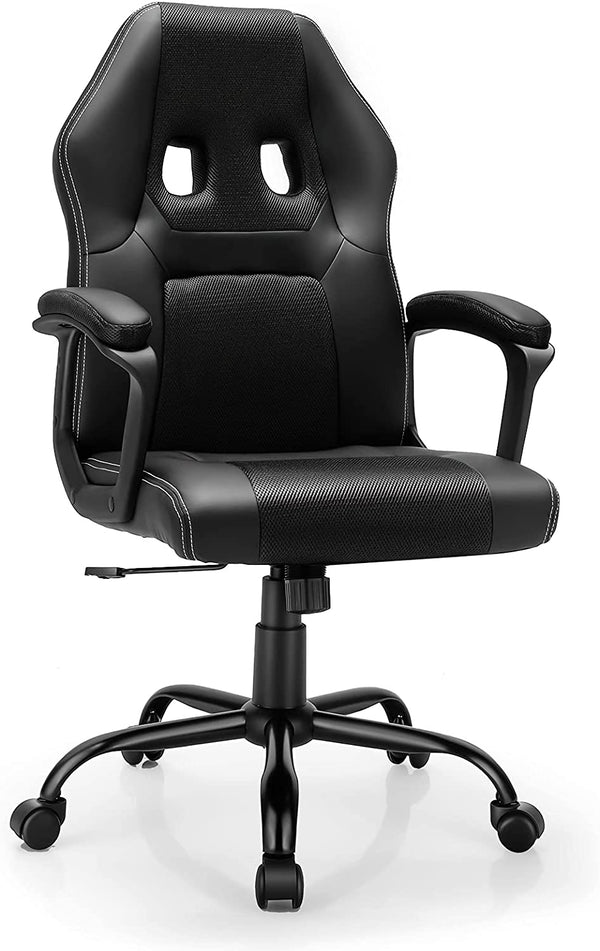 PC gamingstoel, ergonomische computer stoel met rugleuning,  (Zwart)