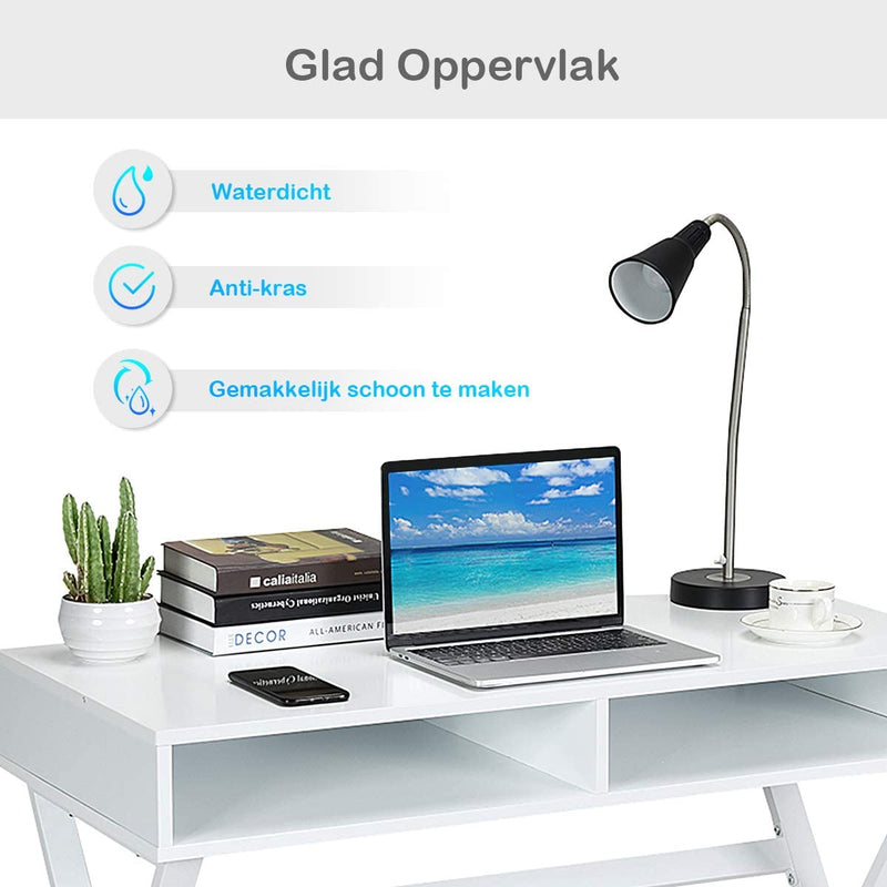 Moderne Schrijfbureau, Multifunctionele Tafel met 2 Laden, MDF Bureaublad en ijzeren tafelpoten, Computer Bureau