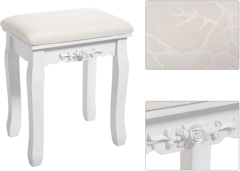 kaptafel met opklapbare spiegel en 5 laden, cosmetische tafel met uitneembare make-up organizer, met krukje, wit RDT28WT