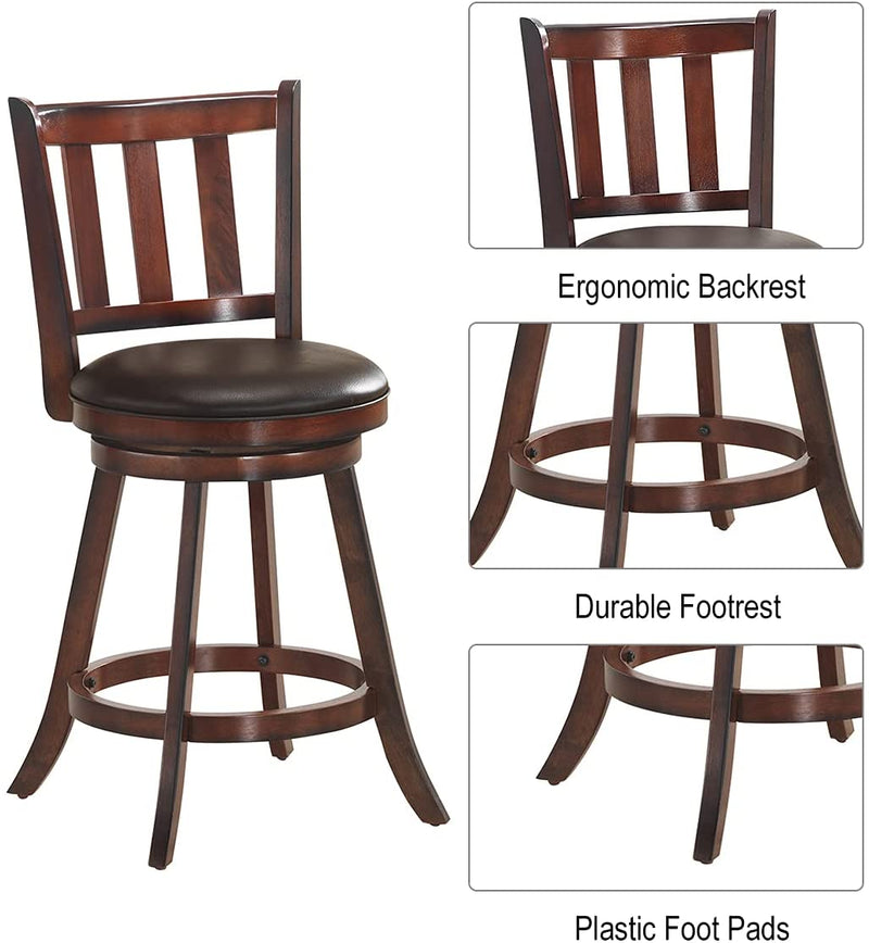 Set van 2 barkrukken, balie hoogte barkruk met draaibare zitting, ergonomische rugleuning & voetsteun, beklede barstoelen set geschikt voor eetkamer, keuken, bar, cafe