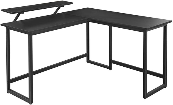 Bureau, L-vormig computerbureau met beweegbare monitorbevestiging, hoekbureau,  metaal, zwart LWD56BK
