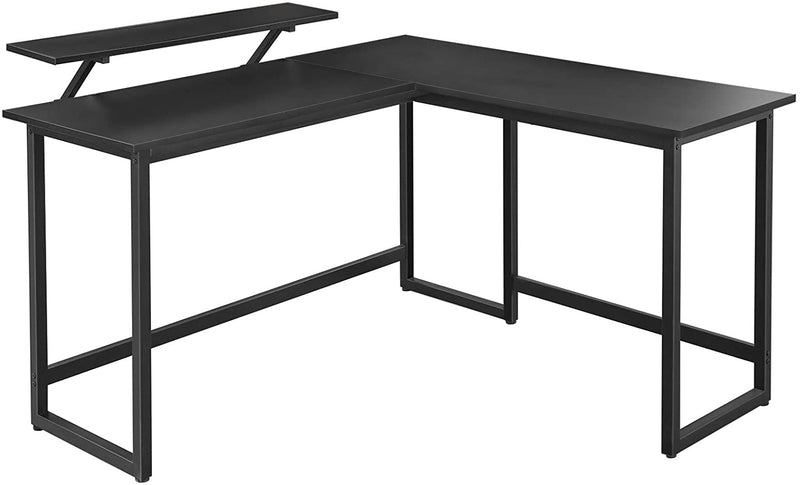 Bureau, L-vormig computerbureau met beweegbare monitorbevestiging, hoekbureau,  metaal, zwart LWD56BK