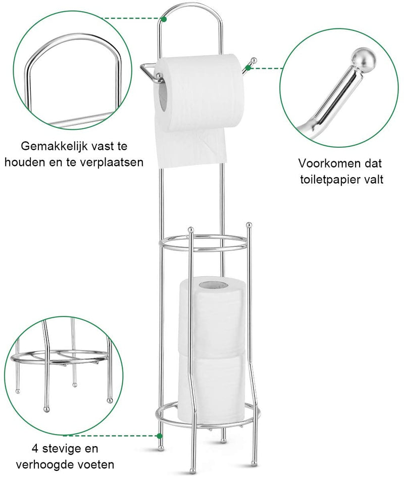 Toiletpapierhouder, mooie chromen afwerking en ijzeren frame, vrijstaande toiletpapierrolhouder