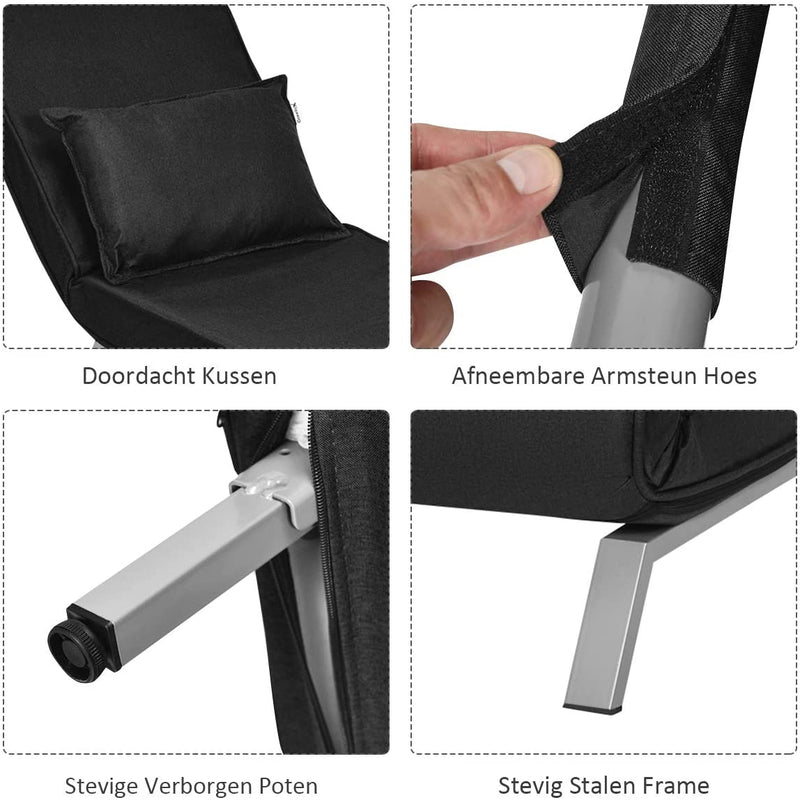 slaapbank, met 5 posities verstelbare rugleuning, opklapbare armleunstoel, gestoffeerde zitting, vrije tijd relaxfauteuil, met kussen, ideaal voor thuiskantoor (Zwart)