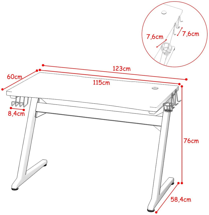 Gaming bureau, ergonomische racing computer bureau,  met beker & koptelefoon houder en muismat,  z-vorm