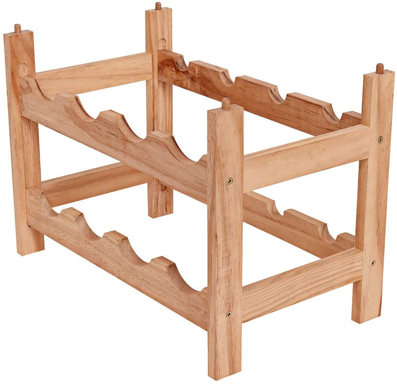Houten Wijnrek, 2-lagen 8 flessen wijnfles houder, 100% grenen hout, golf ontwerp, glad oppervlak, stapelbare aanrecht wijn organisator voor keuken, cafe, bar, eetkamer (8-flessen)