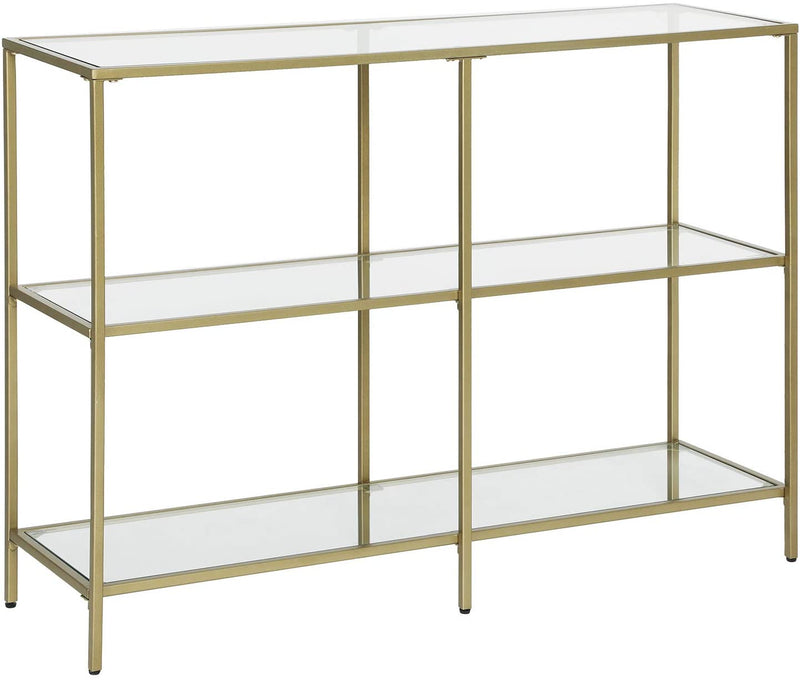 Consolettafel, gangtafel, 3 niveaus, bijzettafel, planken van gehard glas, 100 x 30 x 73 cm, metalen frame, modern, voor hal, woonkamer, slaapkamer, goudkleurig LGT27G