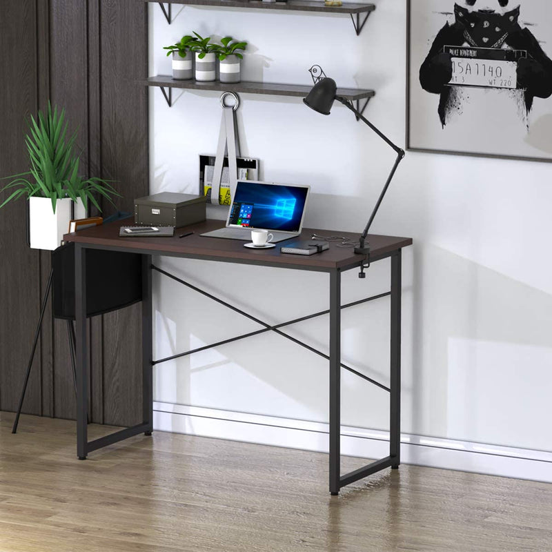 Bureau, computer bureau, 102cm computertafel, PC tafel, bureautafel, kantoortafel met zij-opslagzak, industriële PC-bureau, zwart metalen frame, ideaal voor thuis en op kantoor