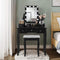 Kaptafel set met rechthoekige spiegel en gedempte kruk, make-up tafel met 10 LED-dimbare gloeilampen, met 5 laden(Zwart)