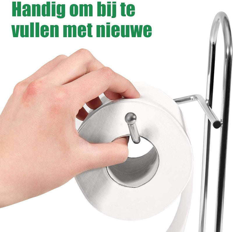 Toiletpapierhouder, mooie chromen afwerking en ijzeren frame, vrijstaande toiletpapierrolhouder