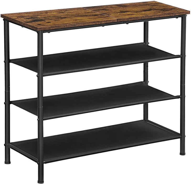 schoenenrek, staand rek met 4 niveaus, schoenenplanken,  bruin-zwart LBS035B01