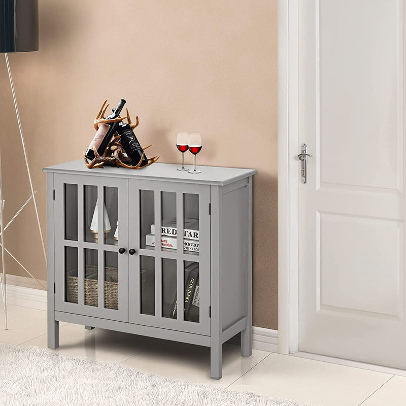 Dressoir, opbergkast met glazen deur, consoletafel keukenkast zijkast, commode  80,5 x 35 x 78 cm (Grijs)