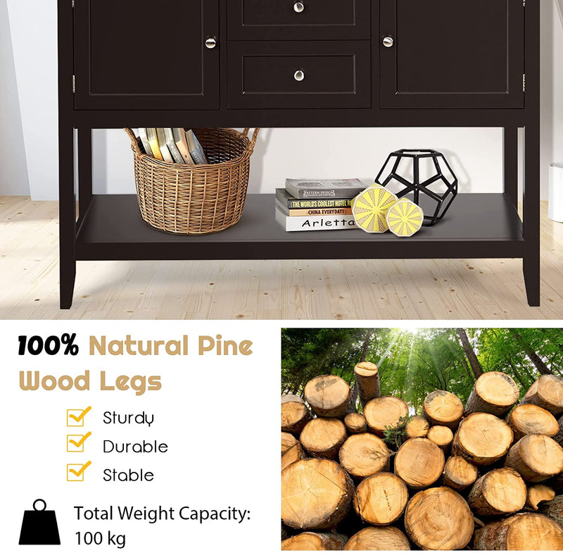 Console tafel, houten gang tafel met 2 laden en 2 opbergkasten, consoletafel met onderste plank,  116,5 x 38 x 86,5 cm (Koffie)