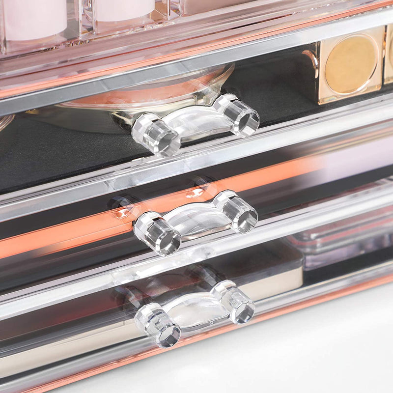 Make-up organizer, cosmetica organizer met 3 lades en 15 vakkenroségoud JKA002T01
