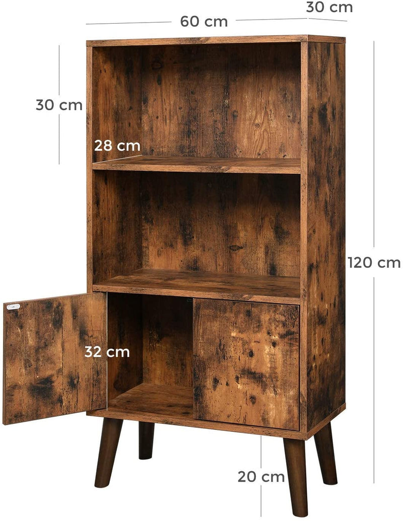 Retro boekenkast, Boekenkast met 2 plankenvoor boeken, foto's, decoratie, houtlook LBC09BX