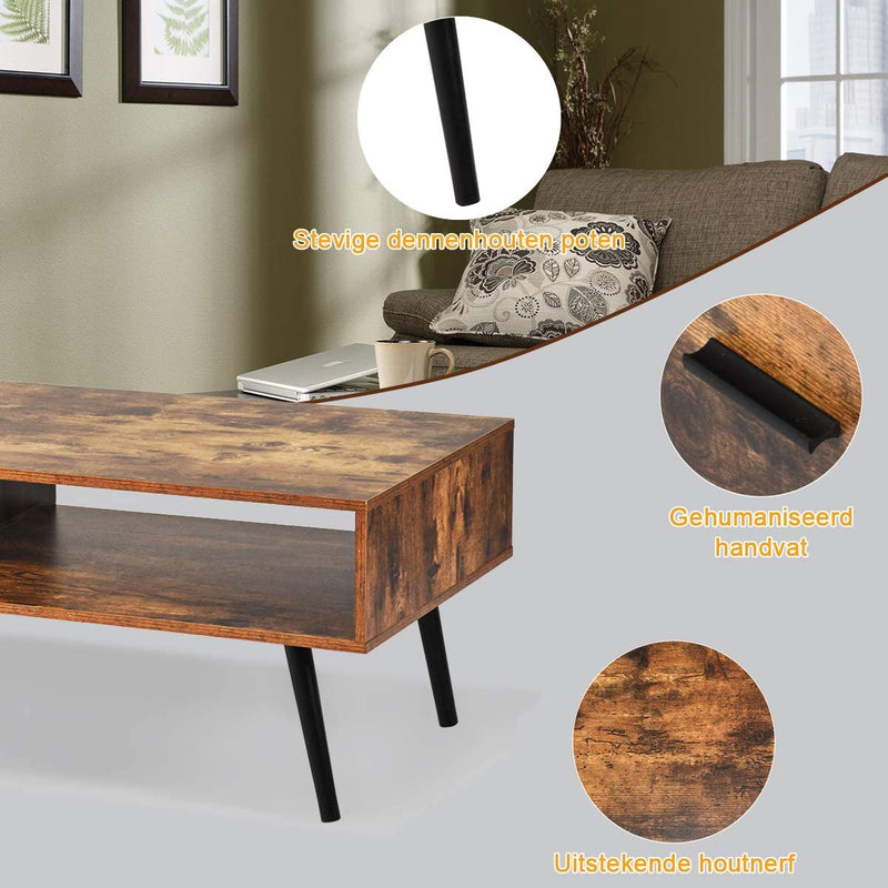 Koffietafel, salontafel, cocktailtafel, middeleeuwse moderne accenttafel met 1 lade en opbergrek voor de woonkamer, receptie, eenvoudige montage, 109 x 55 x 44,5 cm