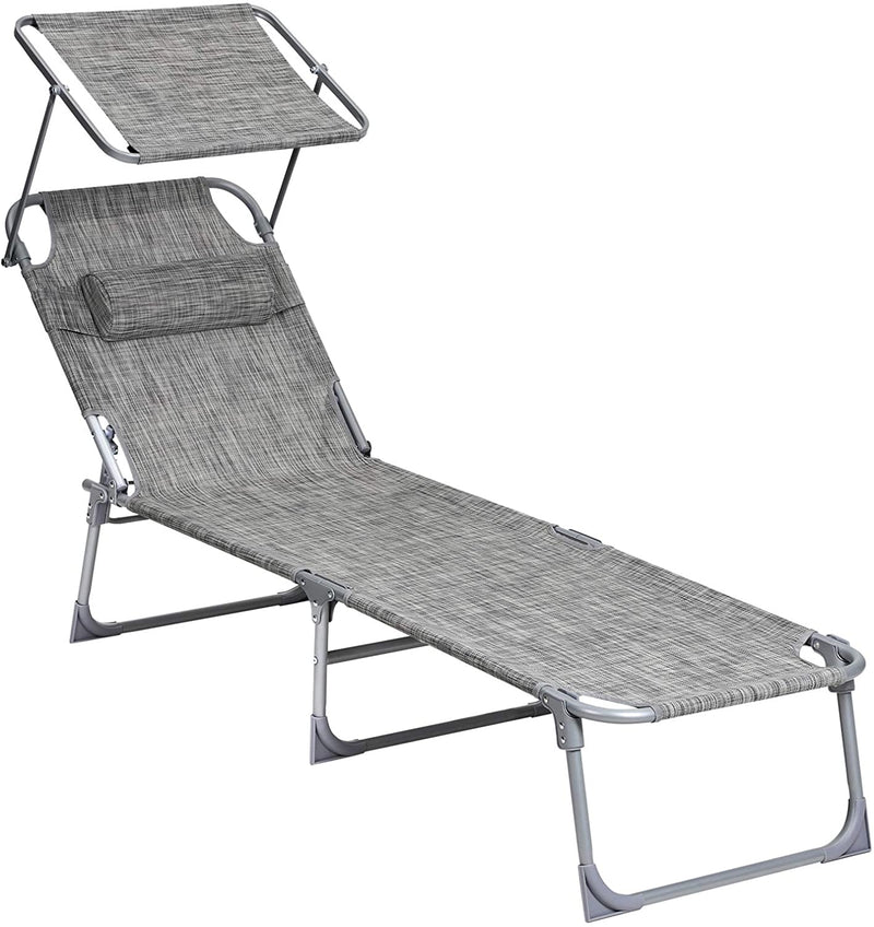 Zonneligstoel, ligstoel, tuinligstoel, met hoofdsteun en zonnedak, rugleuning verstelbaar, licht, inklapbaar, 53 x 193 x 29,5 cm, tot 150 kg ,