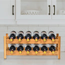 Bamboe wijnrek met 3 niveaus, 12-flessen aanrecht flessenrek, wijnkelder, 62 x 24 x 25 cm