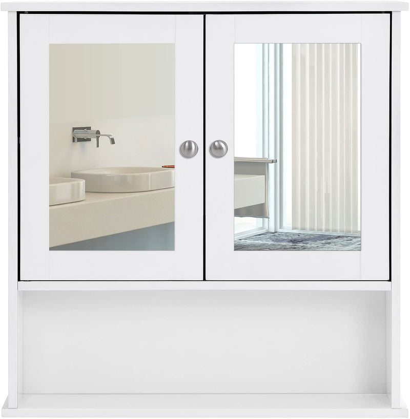 Spiegelkast, badkamerkast, hangkast, spiegel met opbergruimte van hout, 56 x 58 x 13 cm (b x h x d) cm, wit LHC002