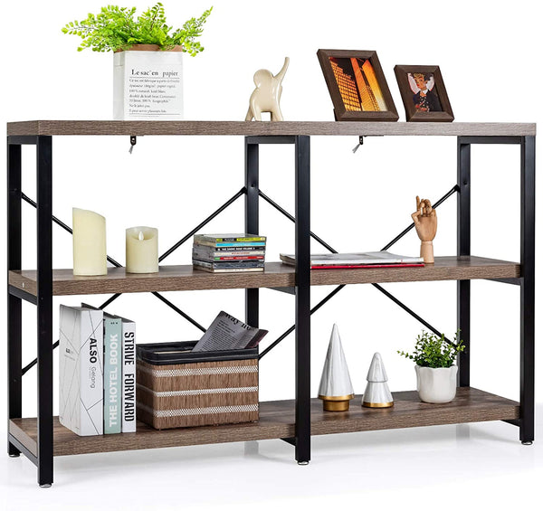 3-laagse consoletafel, 120cm console tafel met opbergplanken en X-vormig r (Bruin)