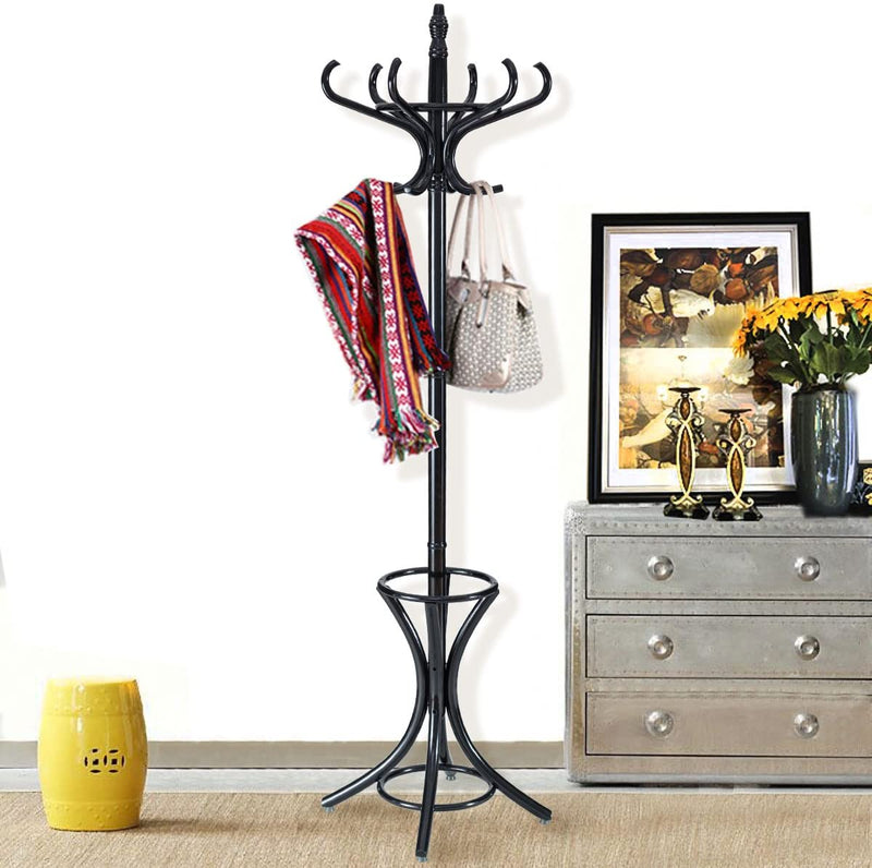 Staande kapstok hout 12 haken Home hoed jas hanger boom 12 met paraplu houder kapstok