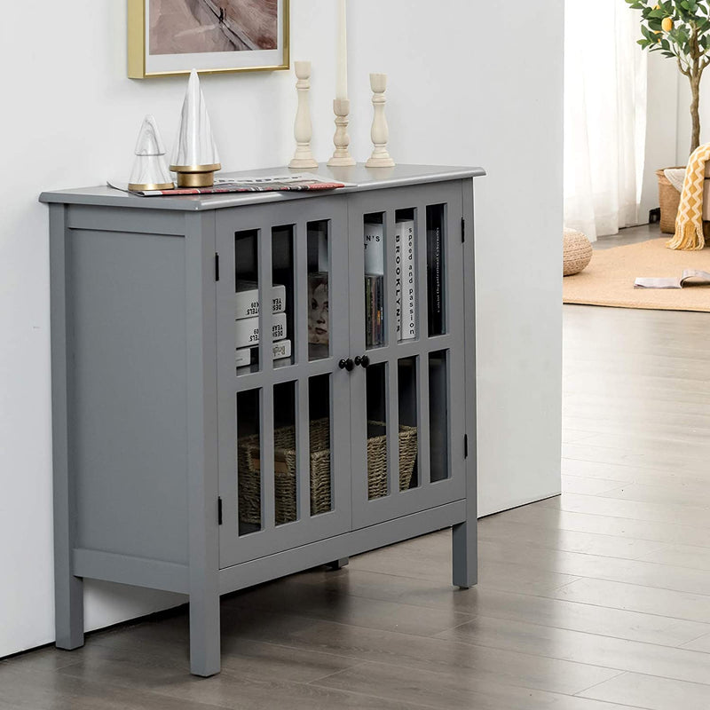 Dressoir, opbergkast met glazen deur, consoletafel keukenkast zijkast, commode  80,5 x 35 x 78 cm (Grijs)