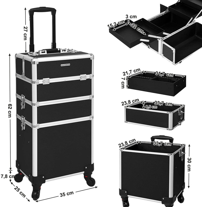 Make-upkoffer, professionele make-upkoffer, 3-in-1 make-upkoffer voor op reis, grote trolley voor kappers,