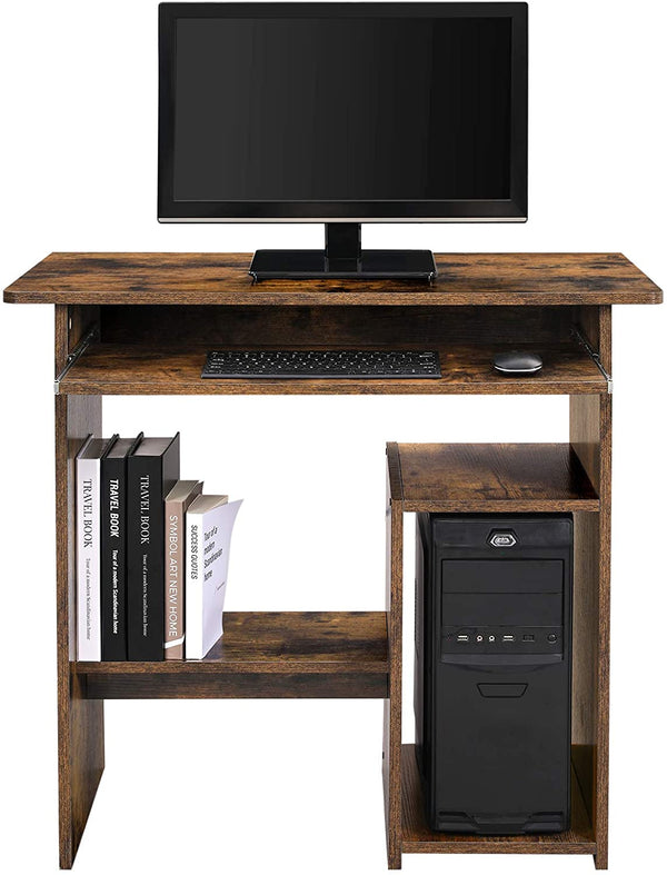 Computer bureau, Bureau met toetsenbord plank en open vakken, plank voor PC 80 x 45 x 74 cm, vintage bruin LCD852X01