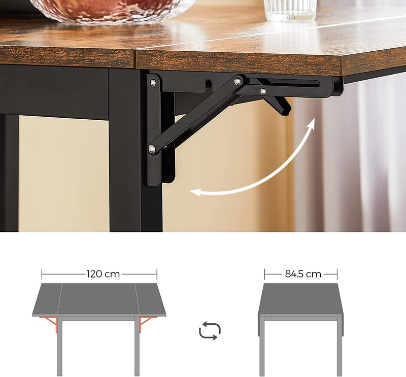 Eettafel, inklapbare keukentafel voor 2-4 personen, voor kleine ruimtes, vintage bruin-zwart KDT077B01