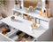 kaptafel make up tafel met spiegel en gloeilampen, cosmetische tafel met 2 lades en 3 open vakken, 80 x 40 x 145 cm wit RDT114W01