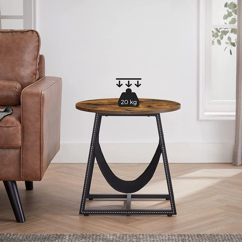 bijzettafel, ronde salontafel met opbergtas, voor woonkamer, slaapkamer, industrieel ontwerp, vintage bruin-zwart LET281B01