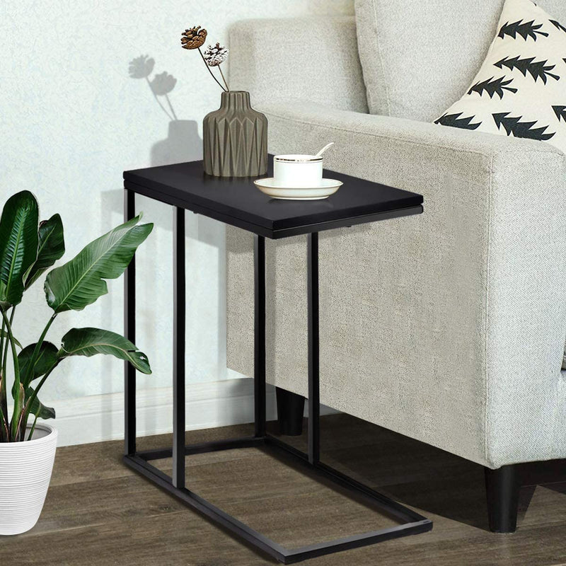 Industriële Bijzettafel Nachtkastje, Zwart Hout Laptop Tafel Nachtkastje,