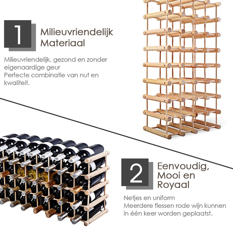 Houten Wijnrek, Vrijstaande wijnfles houder, 40 Flessen display Capaciteit, 85 x 44 x 24cm