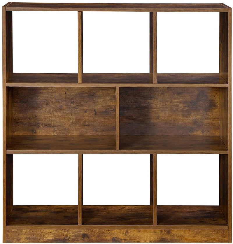 Boekenkast, houten plank met open vakken, , 97,5 x 100 x 30 cm vintage, donkerbruine