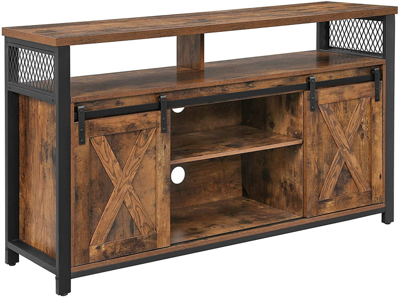 TV-kast, TV-tafel met 2 schuifdeuren,  tot 60 inch, TV-kast met verstelbare schappen, industrieel ontwerp, vintage bruin-zwart LTV46BX