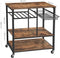 keukenplank met metalen korf- en flessenhouder, wijnrek, serveerwagen, keukenwagen, wagen met 3 planken, 80 x 40 x 86,5 cm, industrieel ontwerp, vintage, donkerbruin KKS80X