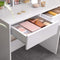 Kaptafel, kaptafel met opklapbare spiegel en 2 laden, cosmetische tafel met 3 open compartimenten, kaptafel, voor make-up, modern, wit RDT115W01