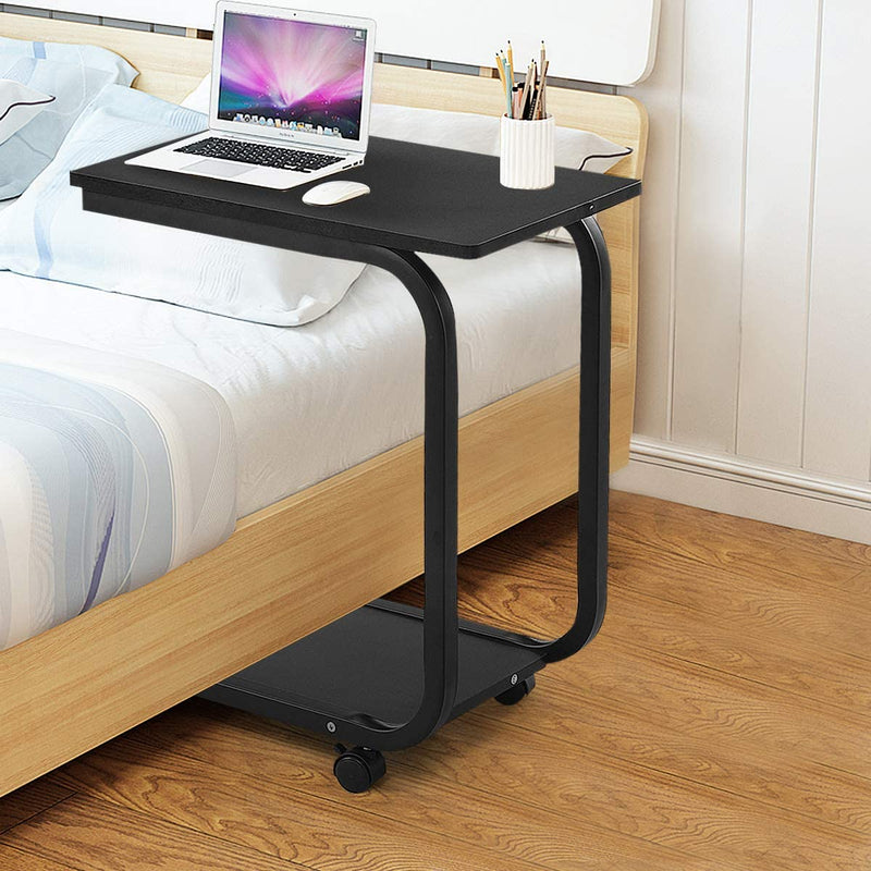 Zijkant bank bijzettafel, laptoptafel, zijeindtafel, bankltafel, C-vormige eindtafel voor woonkamer slaapkamer, snacktafel voor bank kleine ruimte, laptop TV dienbladtafel met wielen