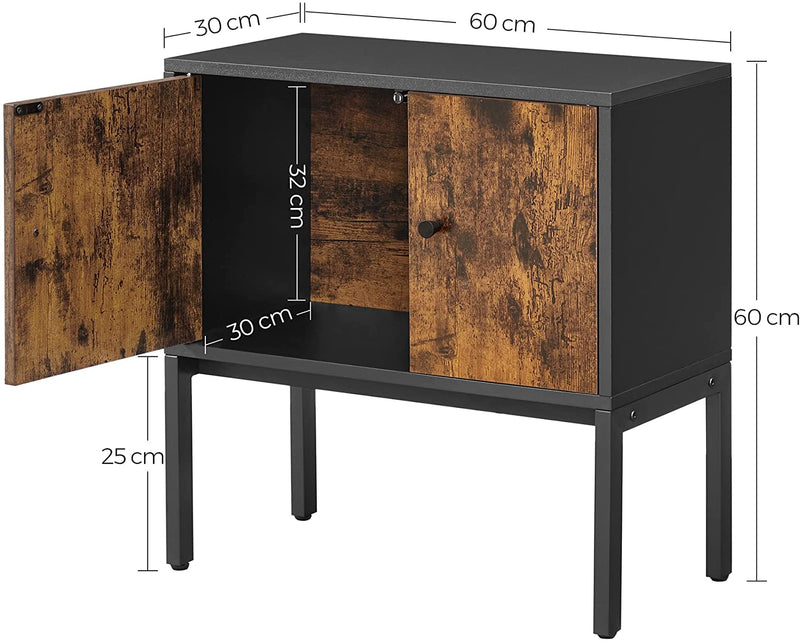 Dressoir, keukenkast met deuren, bijzetkast, opbergkast, metalen frame, multifunctionele kast, kast, 60 x 30 x 60 cm, industrieel design, vintage bruin-zwart LSC106B01