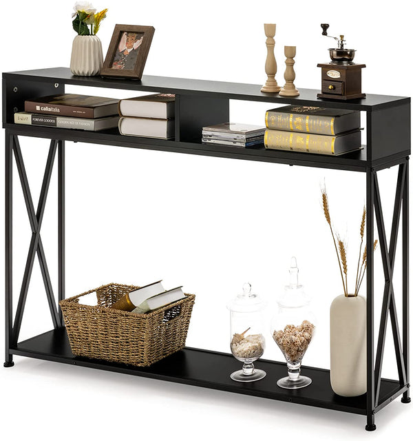 consoletafel, gangtafel entreetafel met open plank & opbergcompartimenten, , 120 x 23 x 79 cm (Zwart)