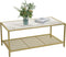 Salontafel, salontafel met gehard glas en dicht rasterwerk, gemaakt van metalen frame, , goudmarmeren look LGT031W01