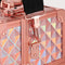 beautycase, beautycase, opbergruimte voor make-up, organizer voor op reis, voor kappers en visagisten, naaiaccessoires, afsluitbare doos met draagriem, metallic rosé goud JBC323RD