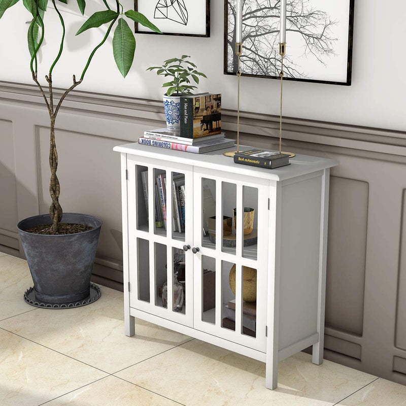 Dressoir, opbergkast met glazen deur, consoletafel keukenkast zijkast, commode 80,5 x 35 x 78 cm (Wit)