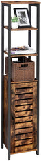 standplank, keukenplank met 3 rekken en kast, boekenplank, hoge zijkast, industriële vormgeving, woonkamer, slaapkamer, hal, 37 x 30 x 167 cm, vintage, donkerbruin LSC37BX