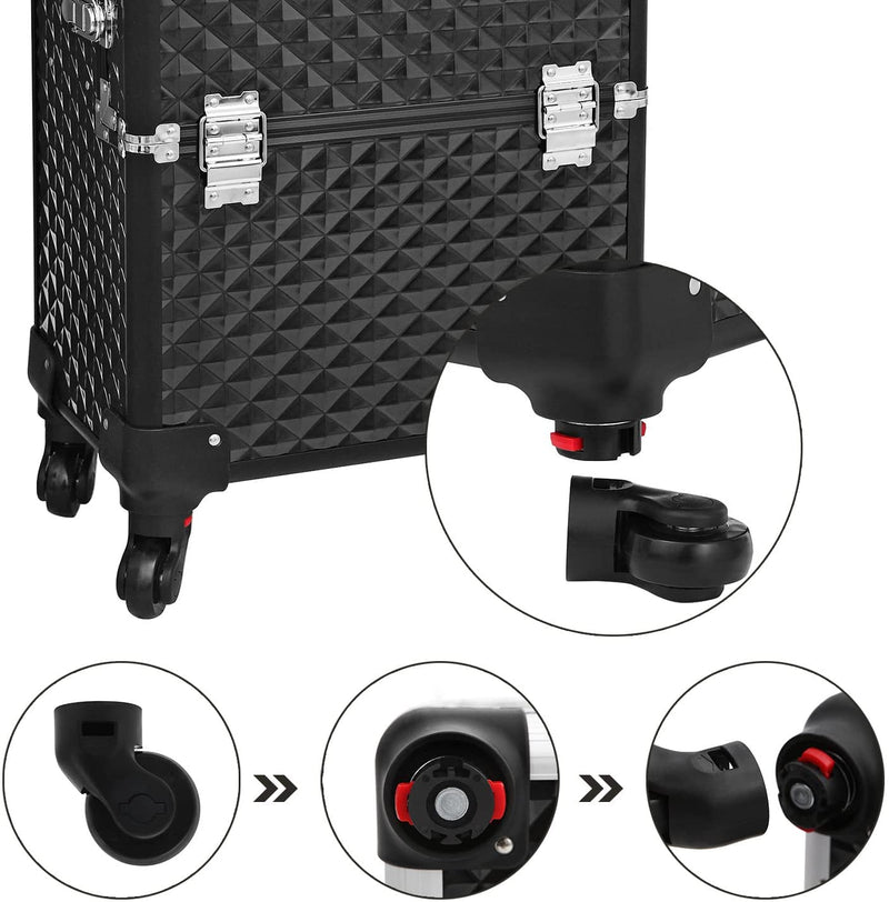 Trolley Cosmetische Hoes, Aluminium make-uphoes, schoonheidskoffer, Zwart JHZ04B