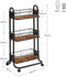 Serveerwagen, keukenwagen, keukenrek op wielen, trolley met 3 niveaus, wielen 360° draaibaar, voor keuken, eetkamer, woonkamer, werkkamer, vintage bruin-zwart LRC031B01