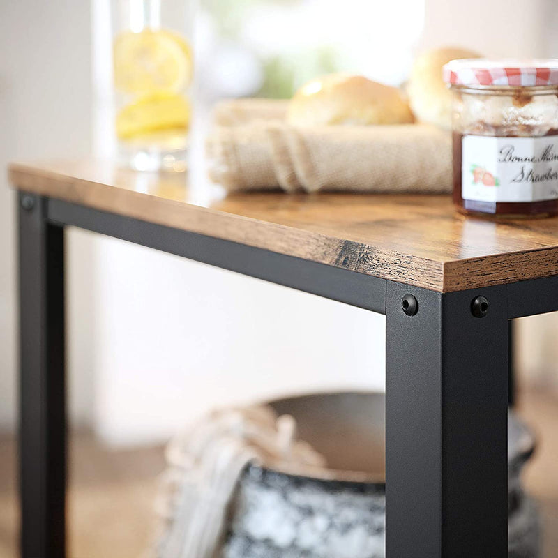 Bijzettafel , nachtkastje, salontafel met roosterrek, stabiel, met metalen frame, Donkerbruin
