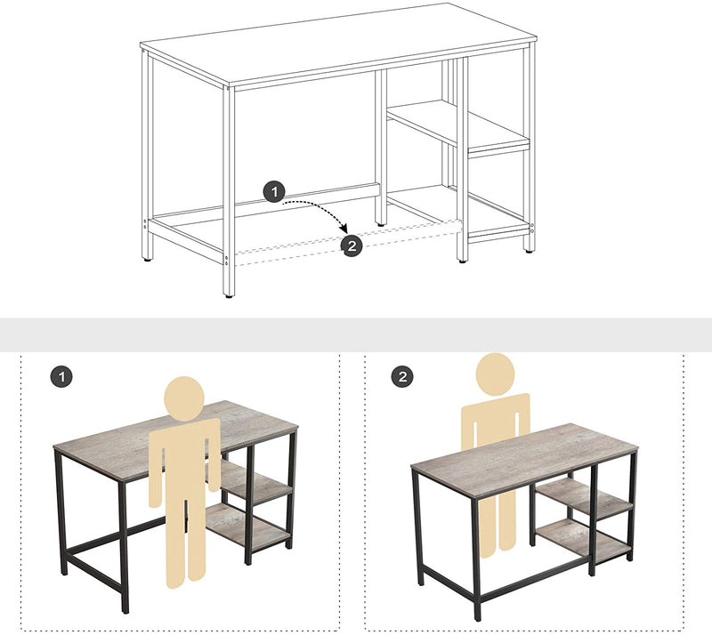 Bureau, computertafel, PC-tafel, bureautafel, met 2 legplanken rechts of links, , grijs-zwart LWD47MB