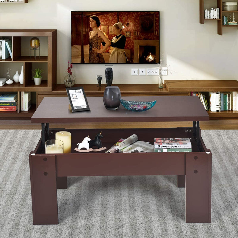 Lift bovenzijde salontafel, koffietafel in hoogte verstelbare, met verborgen opbergvak, cocktailtafel, met lift tafelblad voor woonkamer (Bruin)
